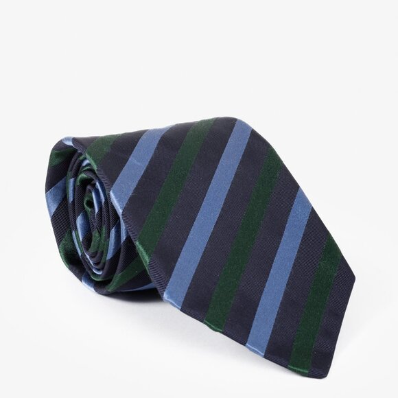 Prada Blue/Green Striped Silk Tie - Picture 1 of 5